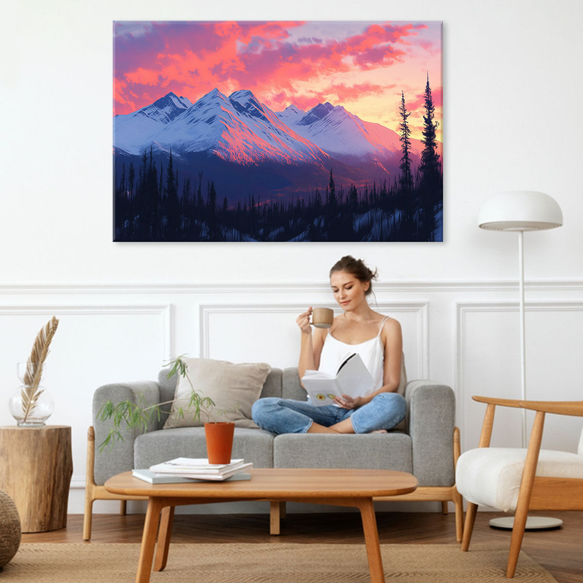 Mountain Wall Art Peaks Pink Sky Nature Artwork