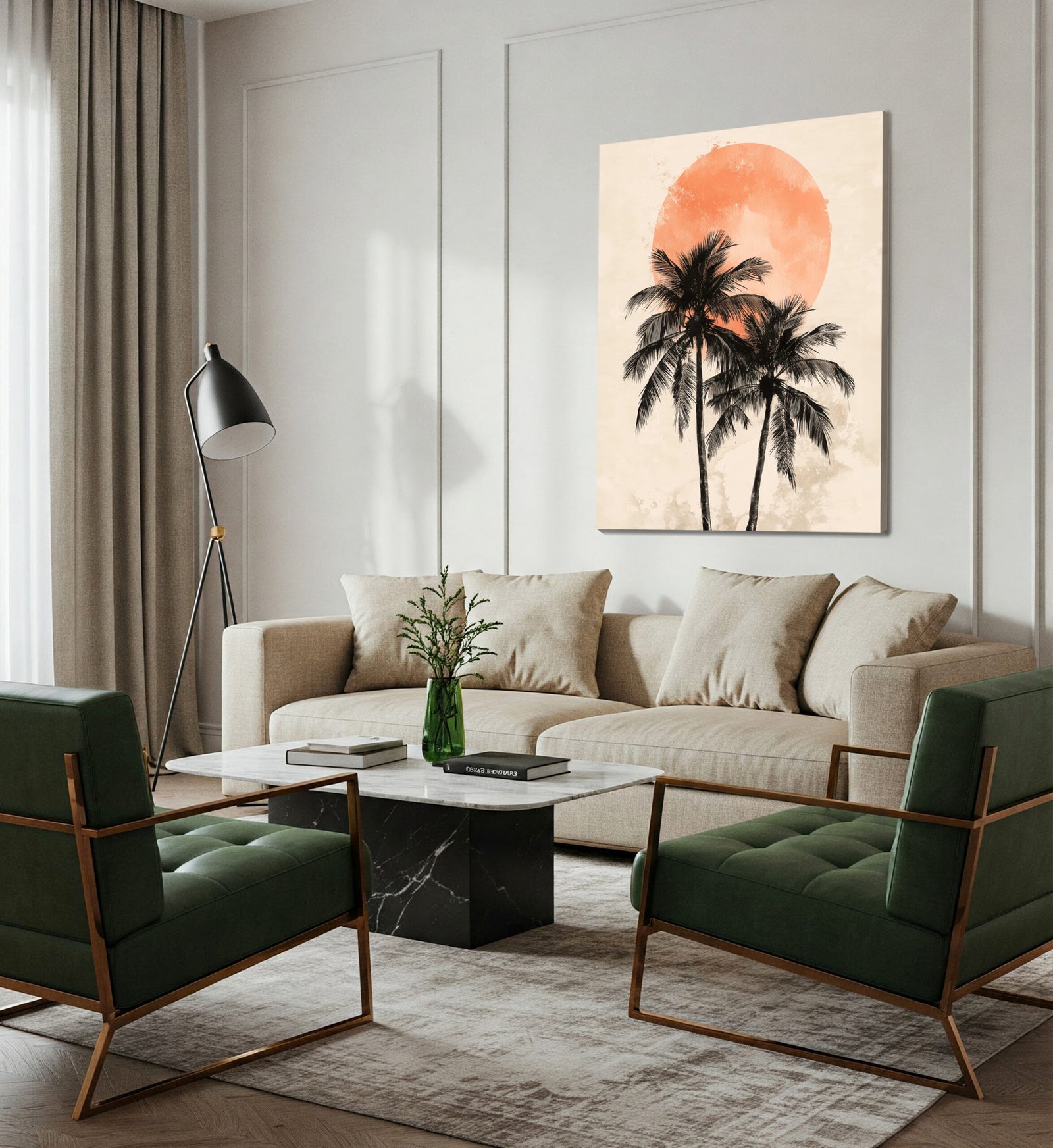 Palm Trees Sunset Boho Wall Art – Minimalist Coastal Canvas Print