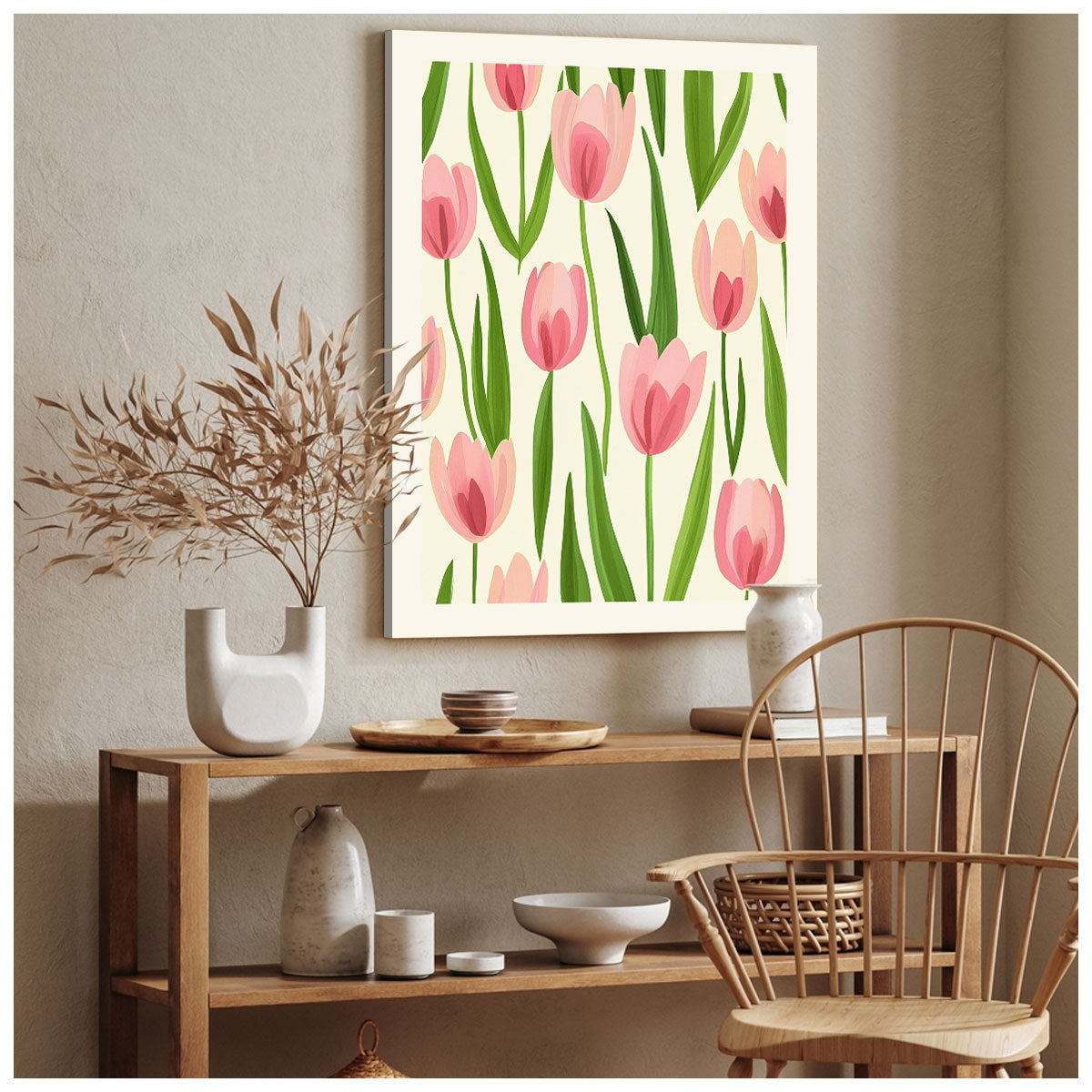 Blushing Tulip Meadow Vintage Artwork
