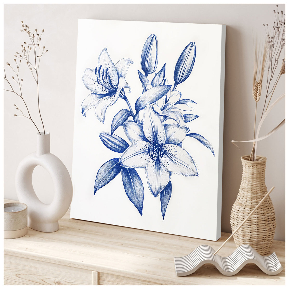 Sapphire Bloom Canvas Vintage Artwork