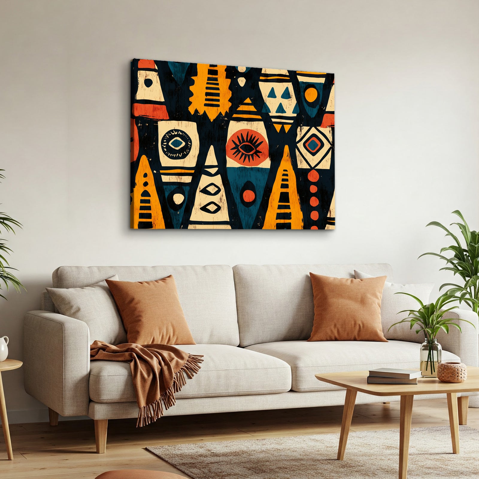 African Tribal Pattern Boho Wall Art in Bold Earth Tones