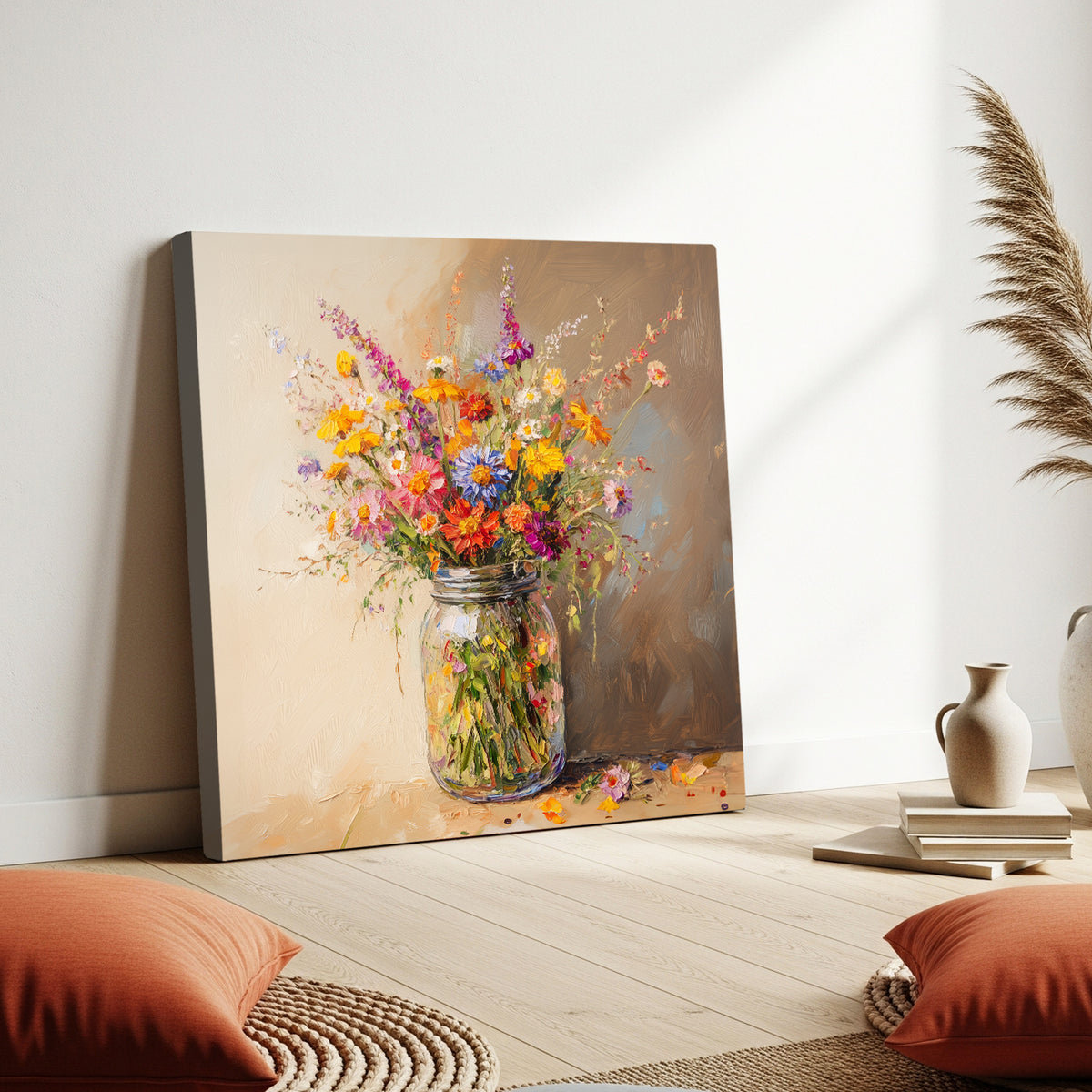 Vibrant oil bouquet canvas in expressive floral brushwork