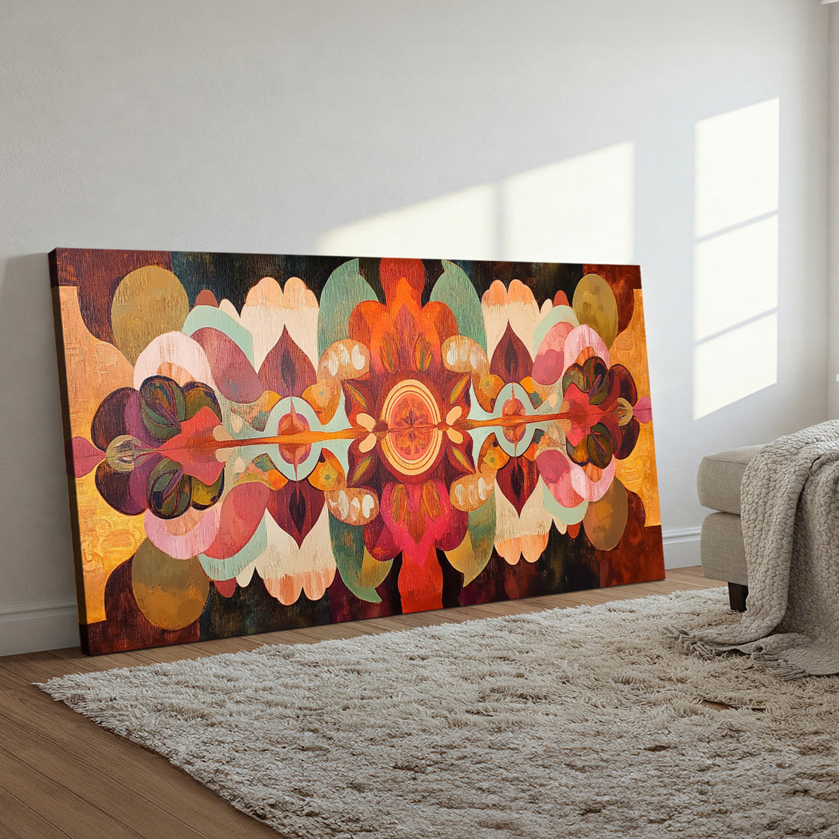 Vibrant Bohemian Oil Painting Canvas With Tribal Patterns