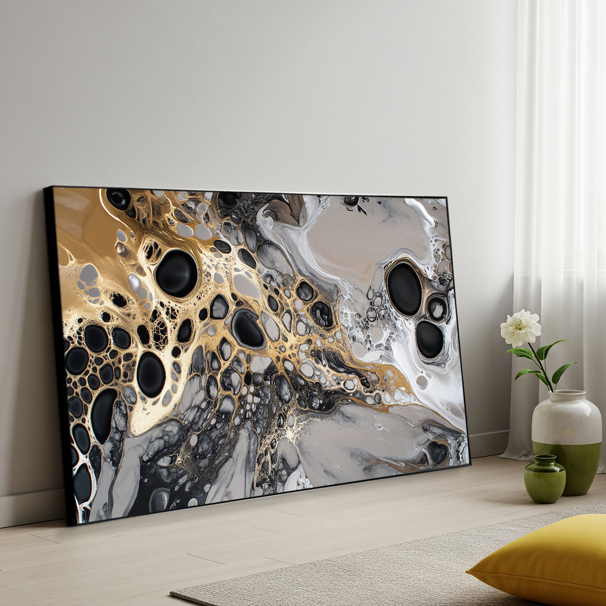 Fluid Metallic Acrylic Pour Canvas With Celestial Flow