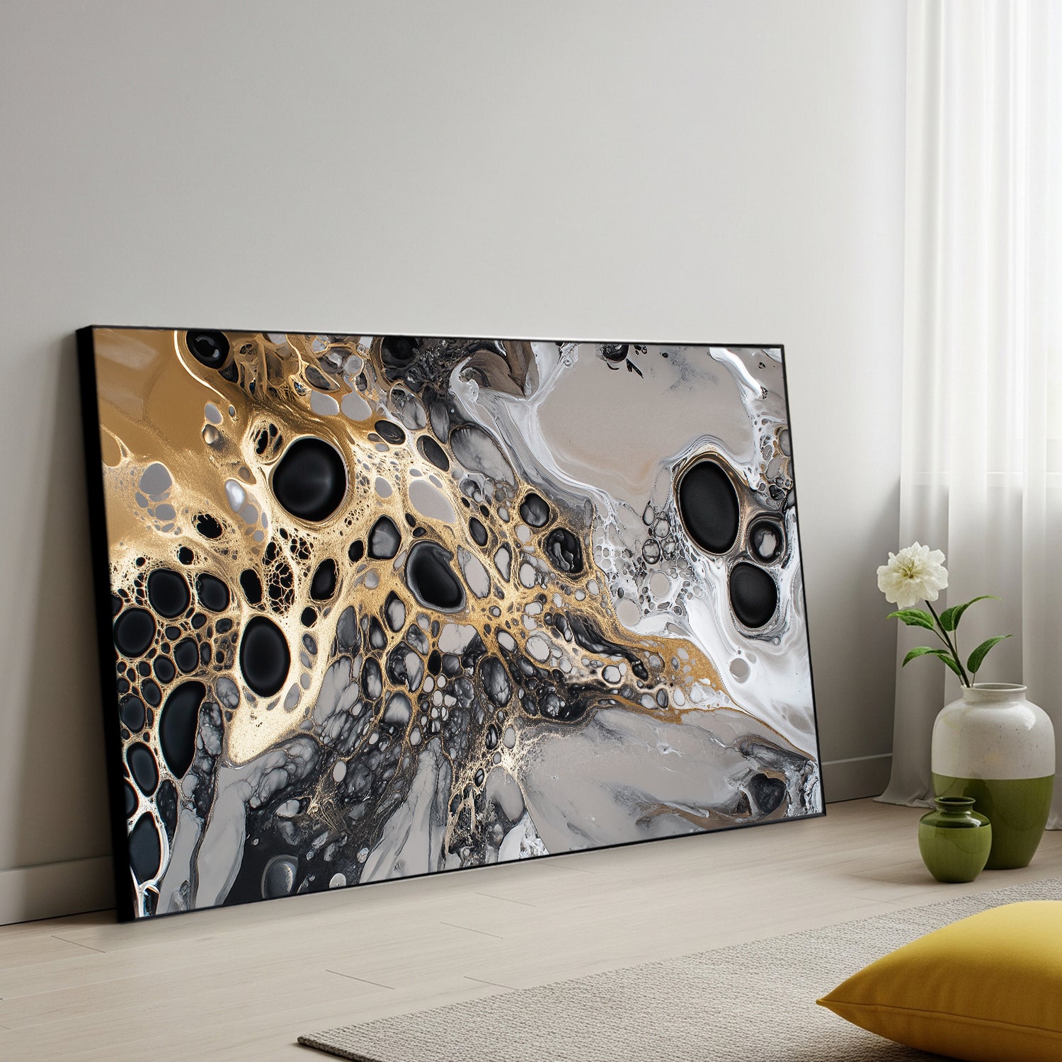 Fluid Metallic Acrylic Pour Canvas With Celestial Flow