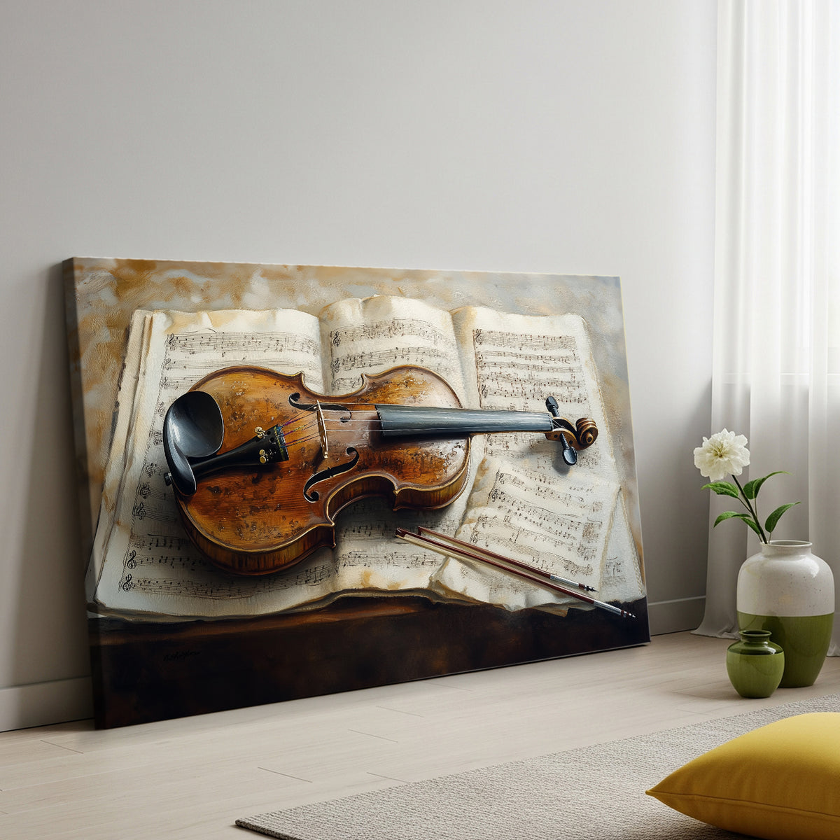 Vintage Violin Still Life Oil Painting on Canvas Print