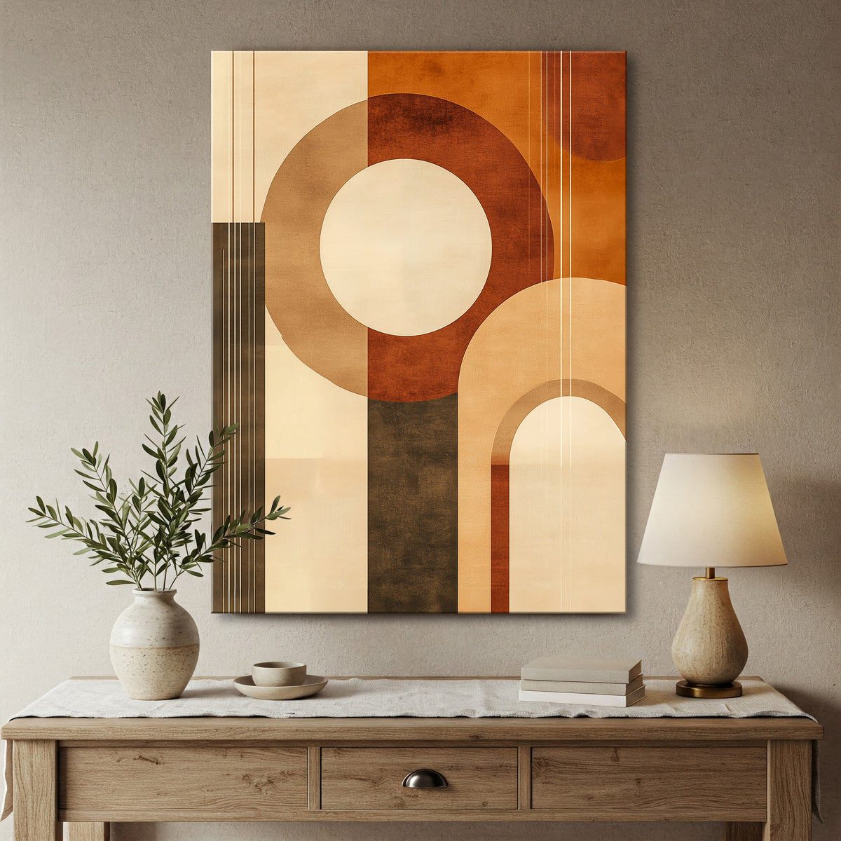 Beige Brown Minimal Shapes Canvas Wall Art for Neutral Decor