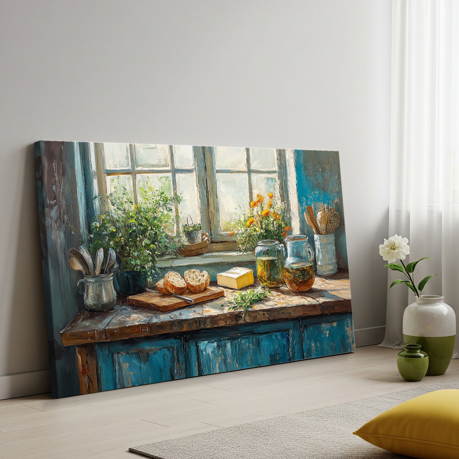Cozy Kitchen Interior Fine Art Oil Painting on Canvas