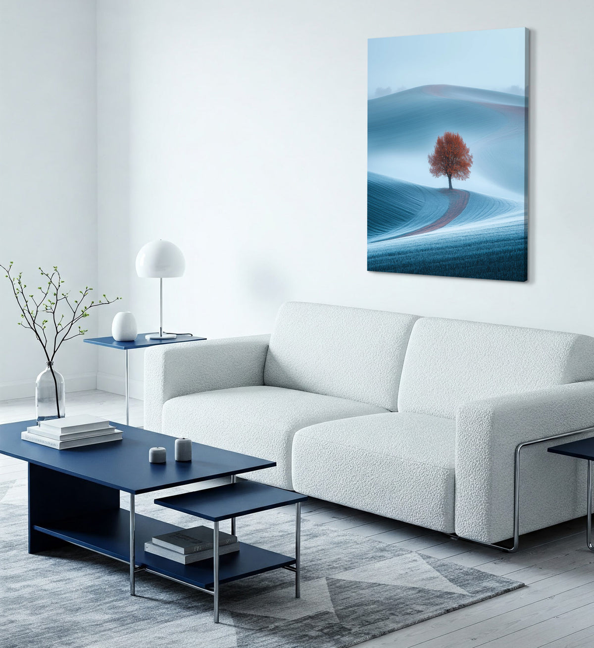 Boho Foggy Field Wall Art with High-Contrast Lone Tree