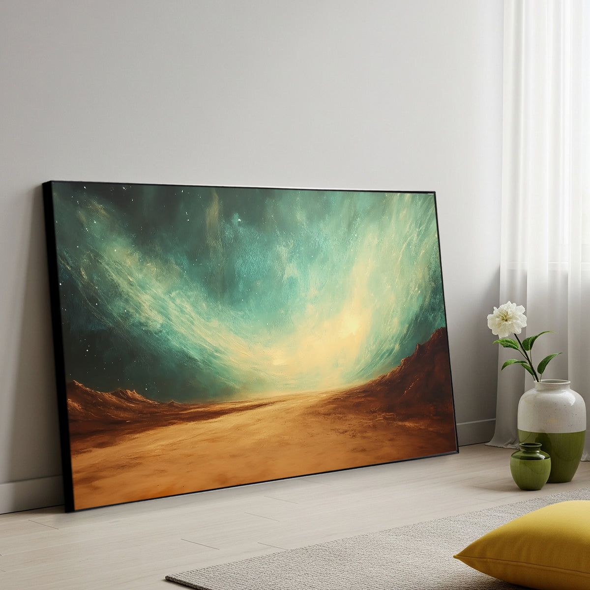 Iridescent Acrylic Painting Canvas With Floral Texture