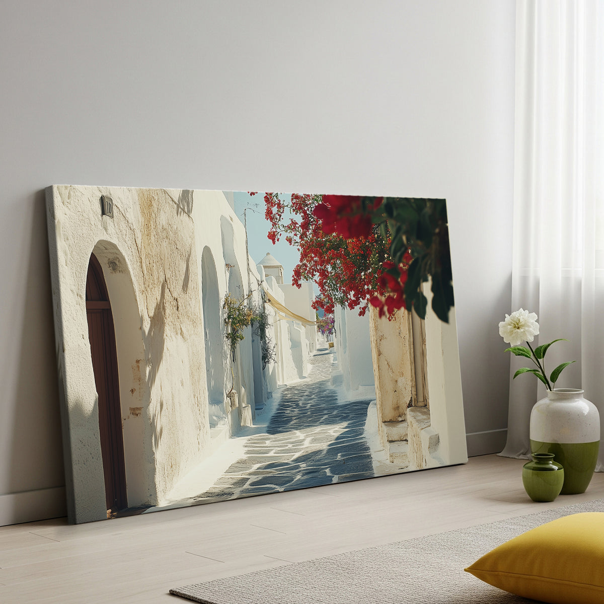 Santorini Alley Fine Art Canvas Print in Minimal Style