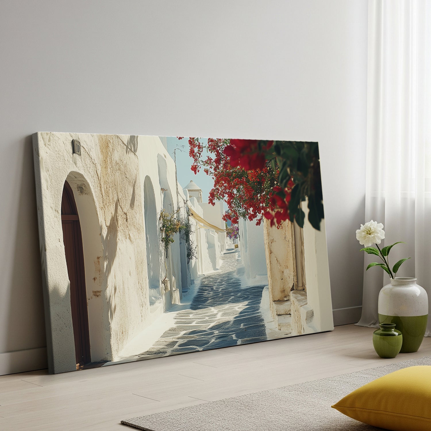 Santorini Alley Fine Art Canvas Print in Minimal Style