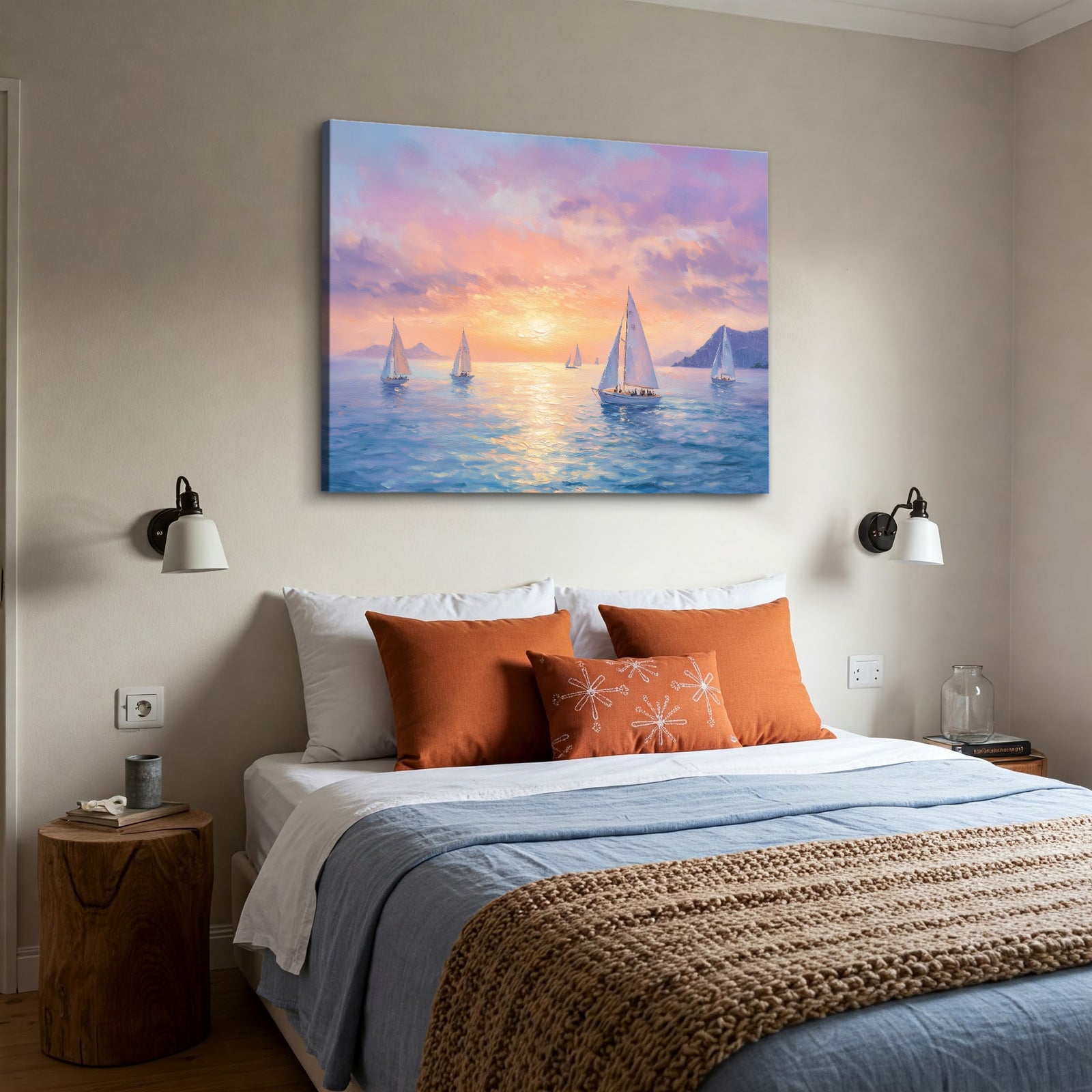 Sailboats Floating on Vast Sea fineart Canvas Print