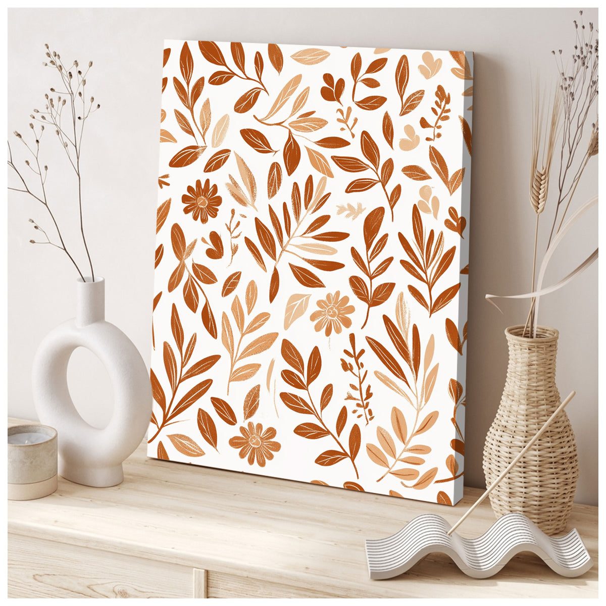 Autumnal Botanical Leaf Canvas Boho Wall Decor