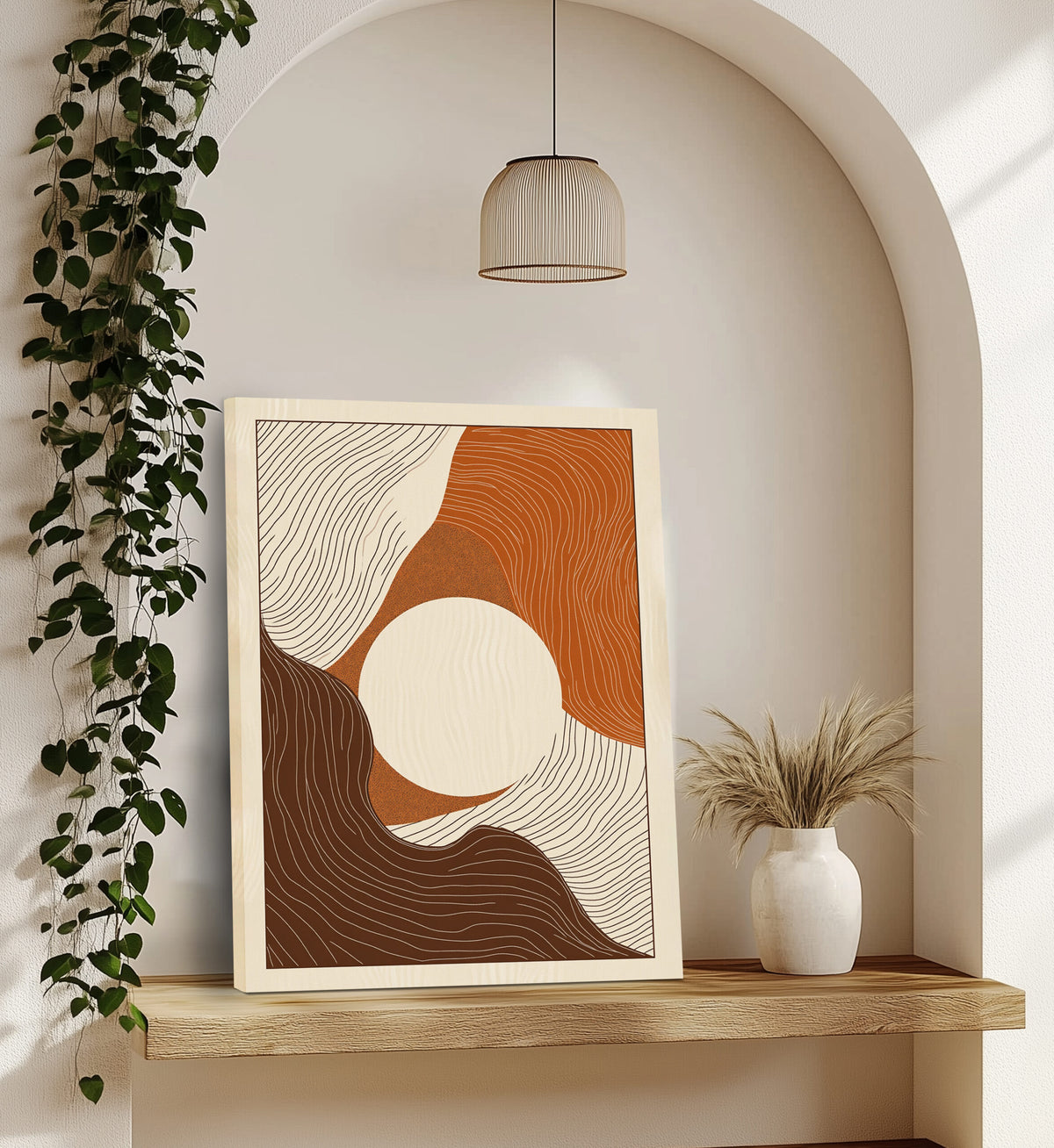Brown Cream Abstract Pattern Boho Canvas for Cozy Neutral Rooms