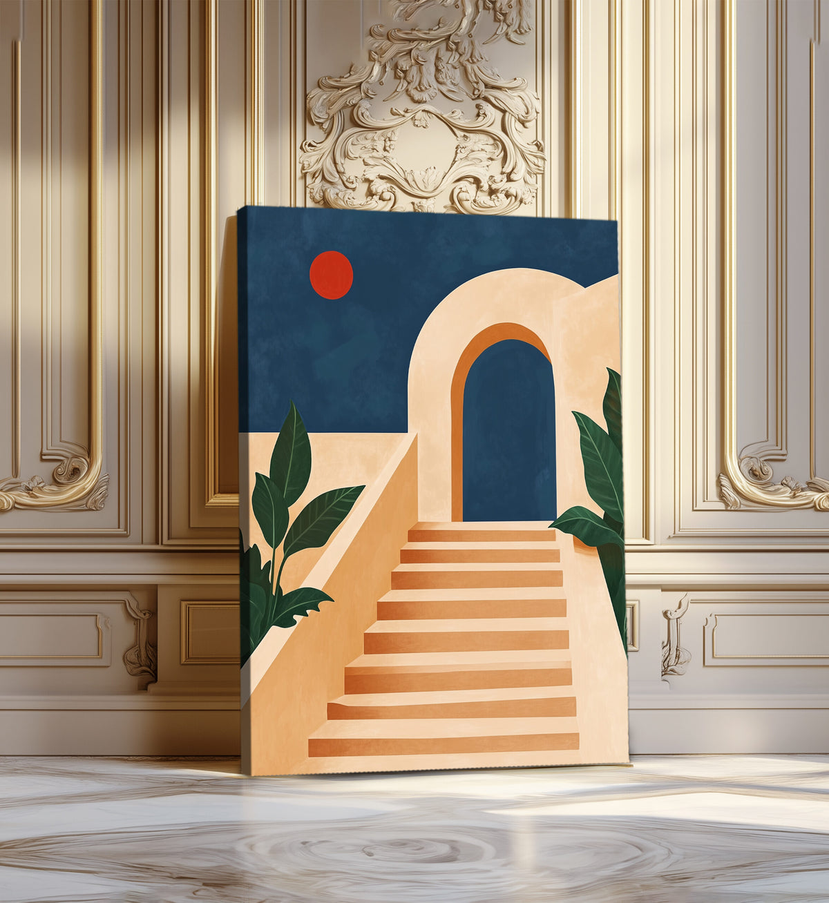 Abstract Boho Staircase Illustration Canvas in Beige Earth Tones