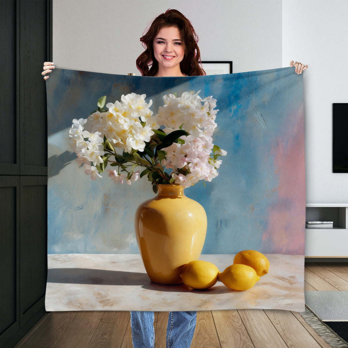 Vase Blossoms Lemons Still Life Canvas Print