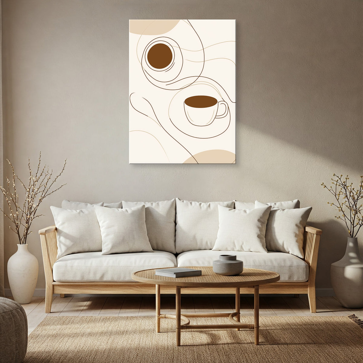 Top View Line Drawing Canvas in Minimal Monochrome Boho Style