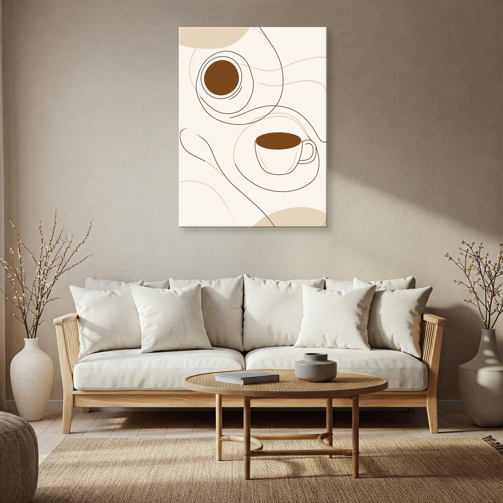 Top View Line Drawing Canvas in Minimal Monochrome Boho Style
