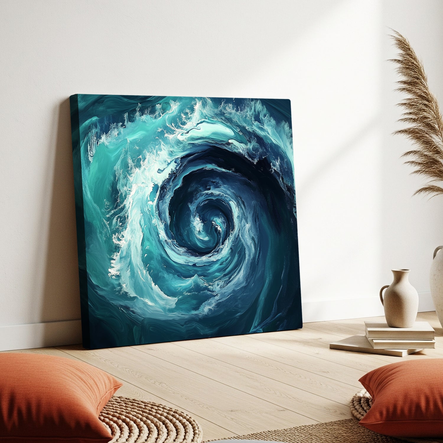 Deep Ocean Swirl Canvas Print in Emerald and Indigo Tones