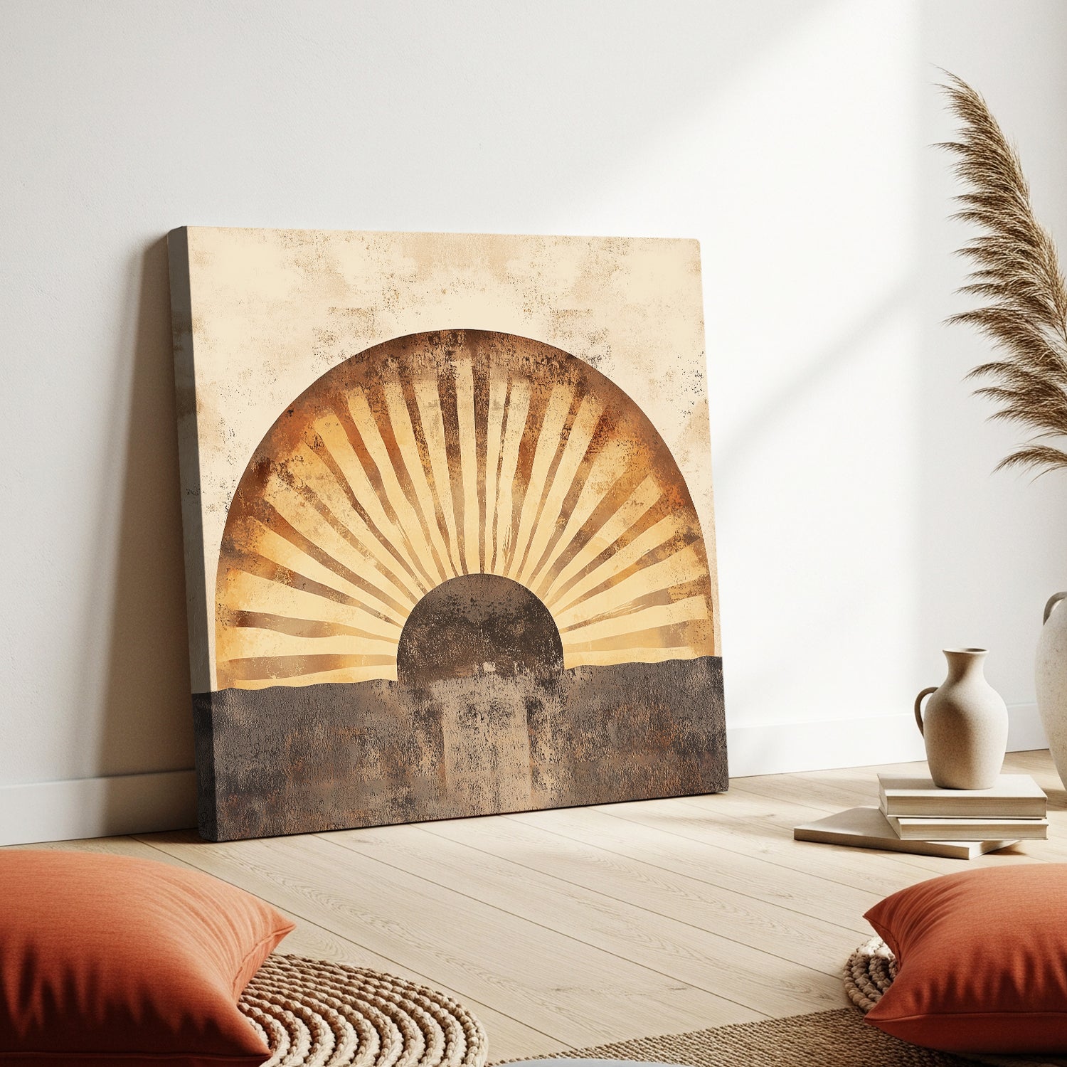 Boho Neutral Arch Sun Canvas Print with Textured Layers