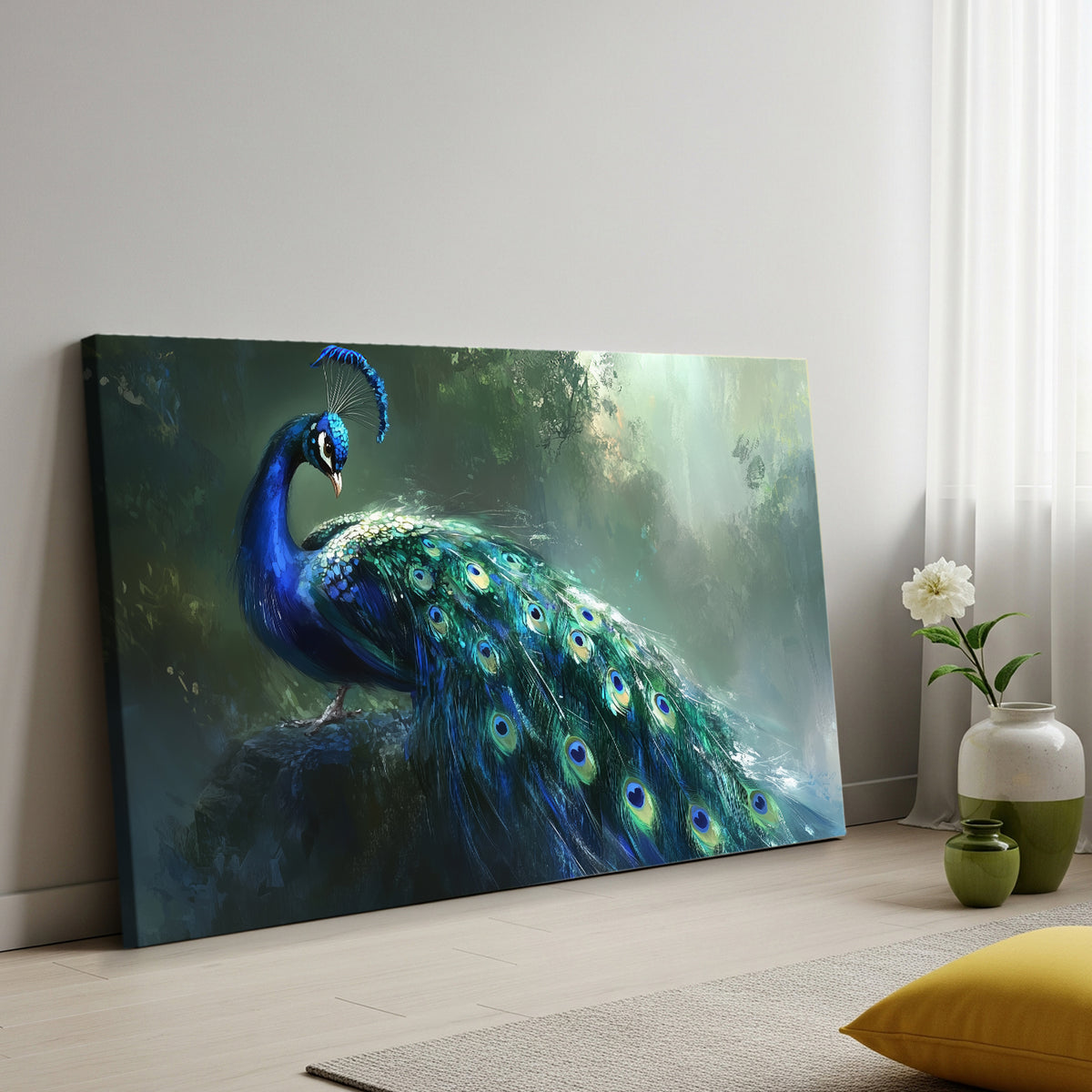 Peacock Feather Canvas Print in Elegant Jewel-Tone Finish