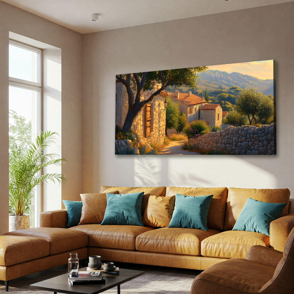 Mediterranean Village Scene with Stone Walls Canvas Art