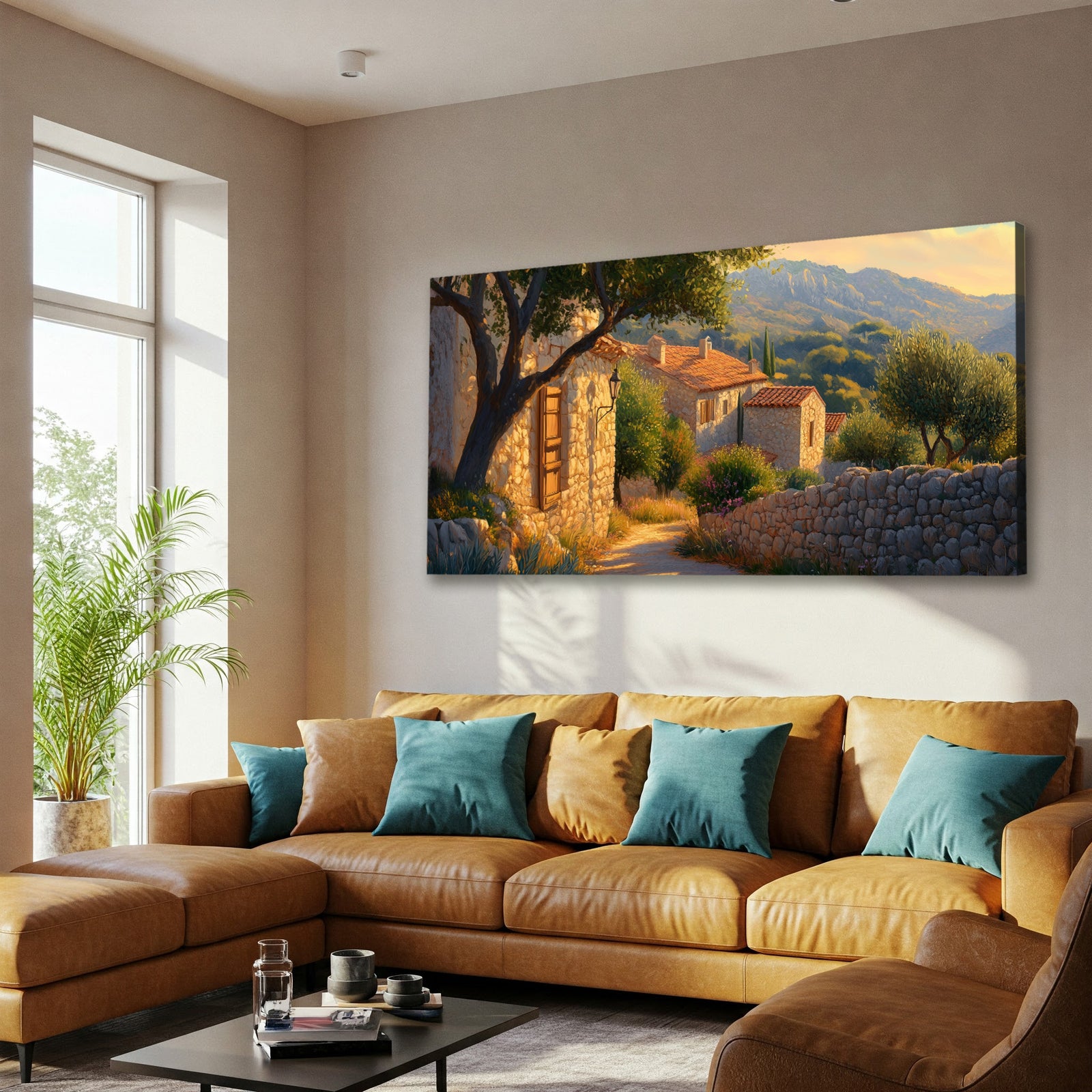 Mediterranean Village Scene with Stone Walls Canvas Art