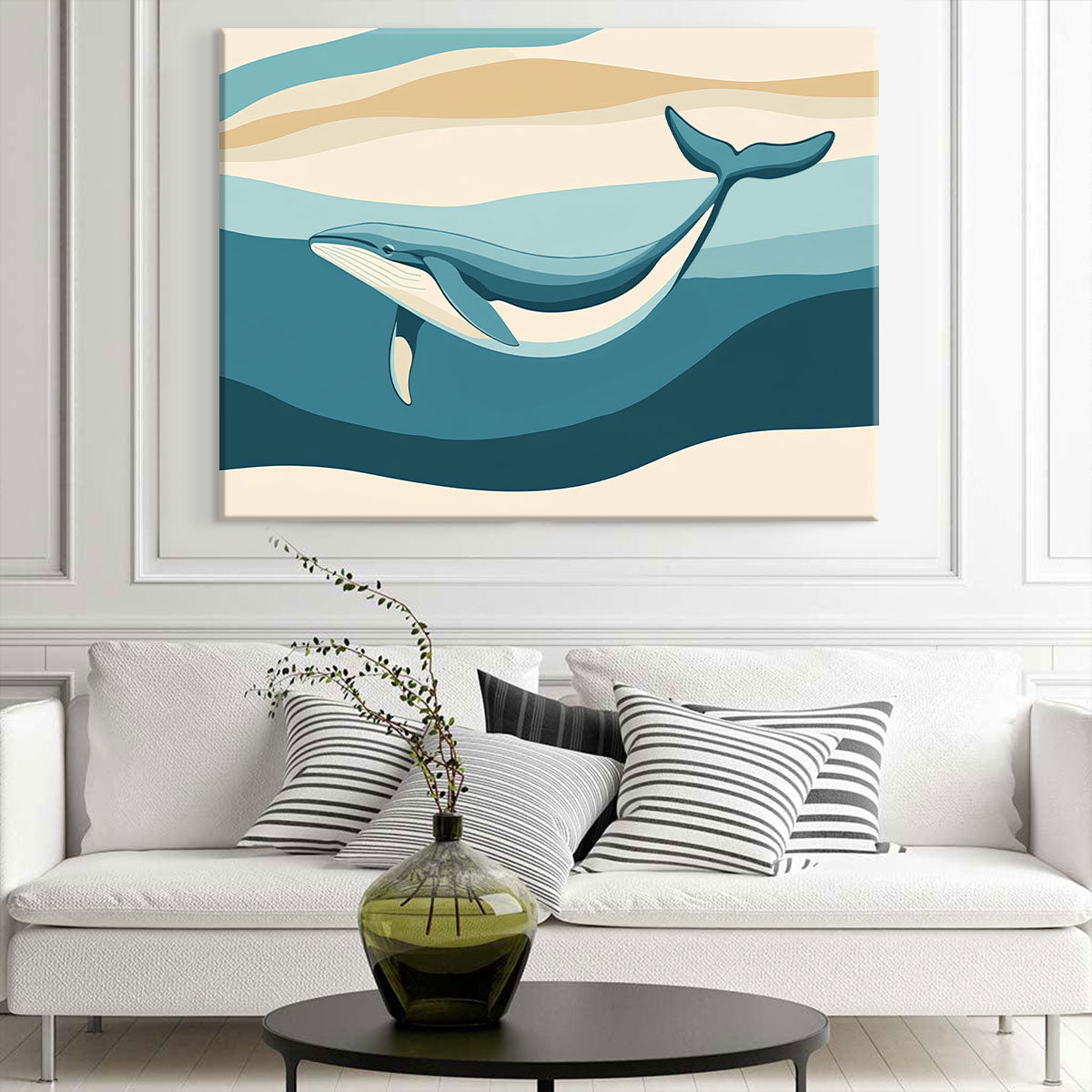 Minimalist Whale Color Block Canvas Wall Art