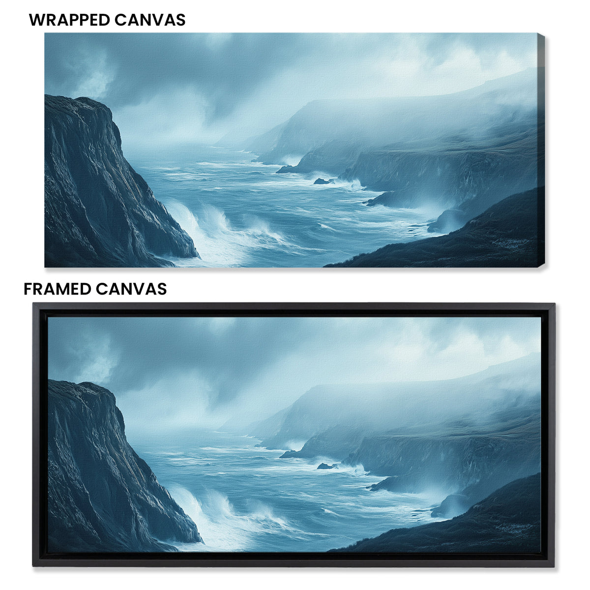 Coastal Cliffside and Waves Canvas in Earthy Tones