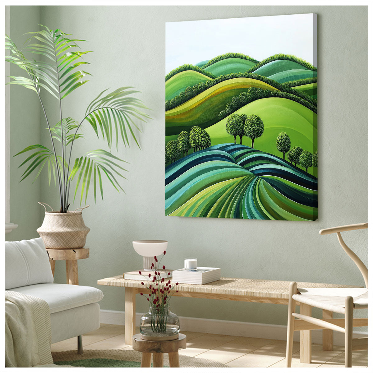 Verdant Rolling Hills Abstract Green Landscape