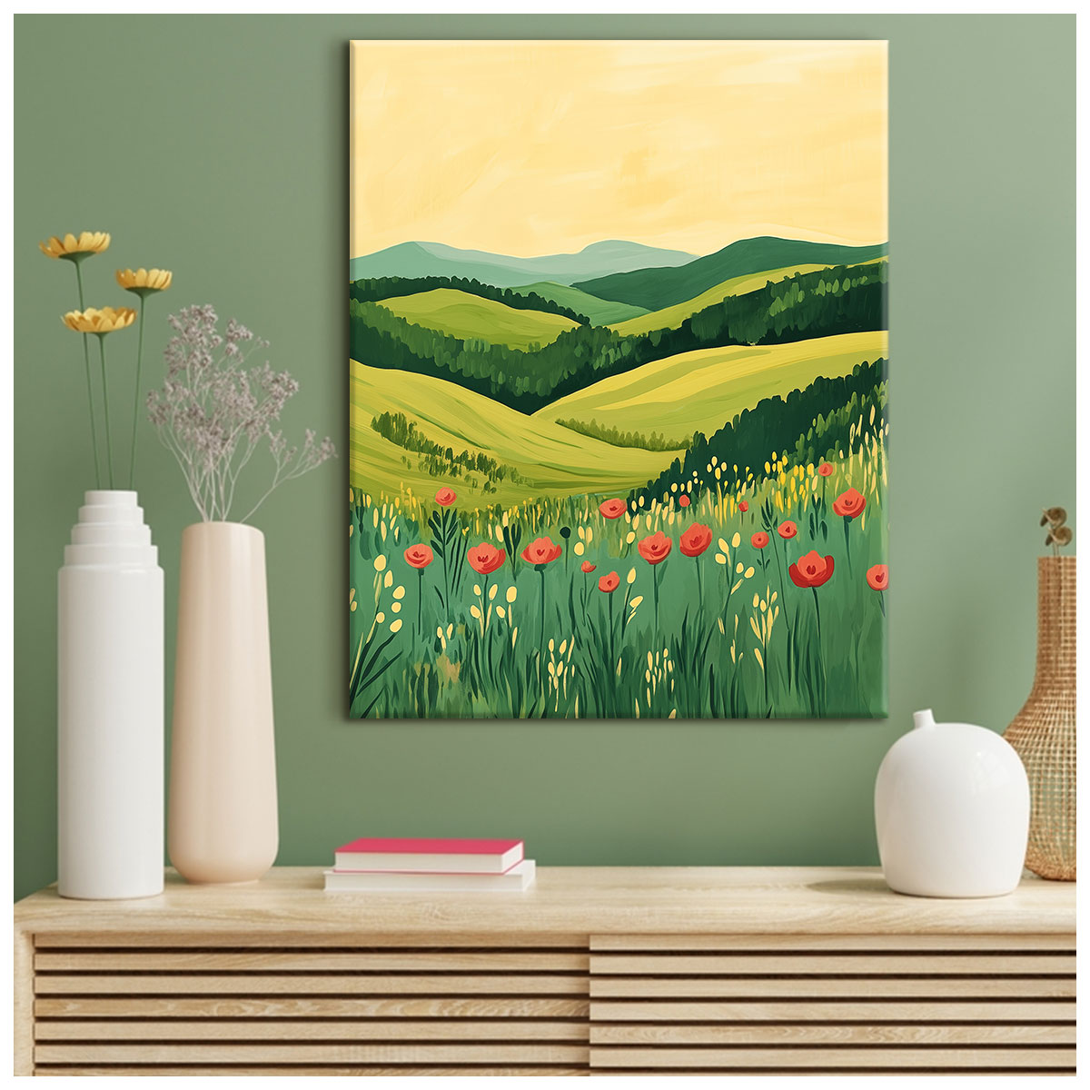 Blooming Vibrant Poppies Vintage Artwork