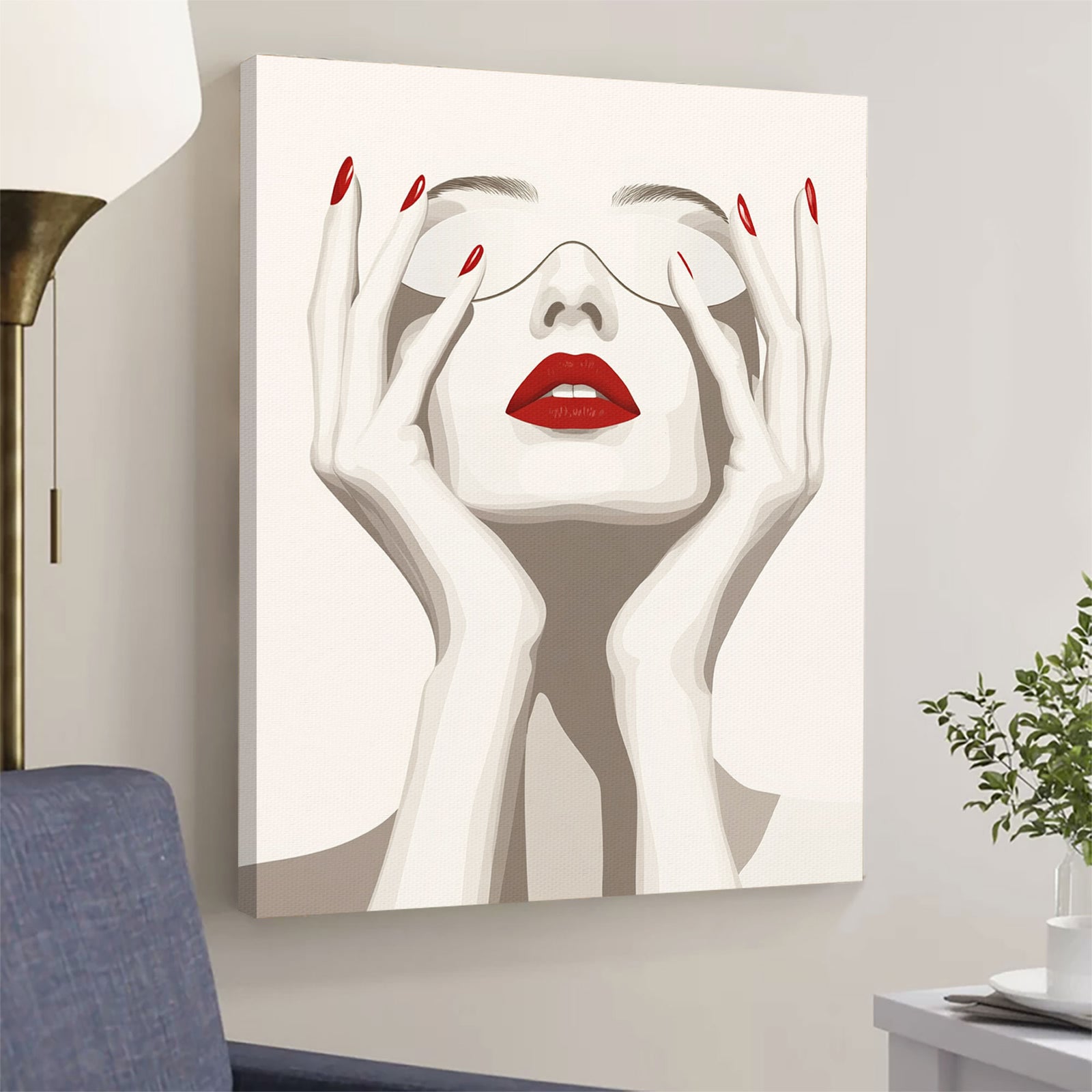 Red Lips Elegant Woman Minimalist Canvas Wall Art