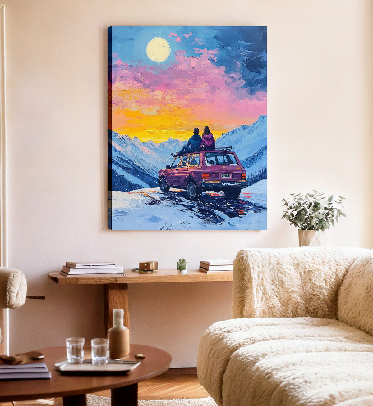 Sunset Mountain Adventure Oil Painting Canvas Wall Art
