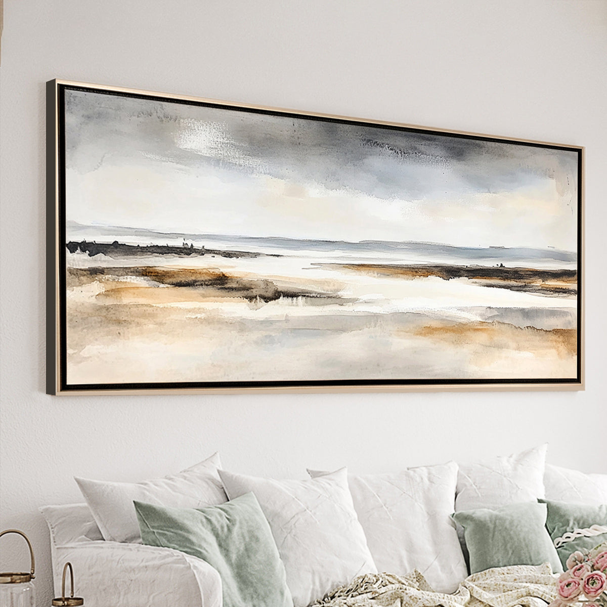 Tranquil Horizon Abstract Landscape Canvas Print for Living Room