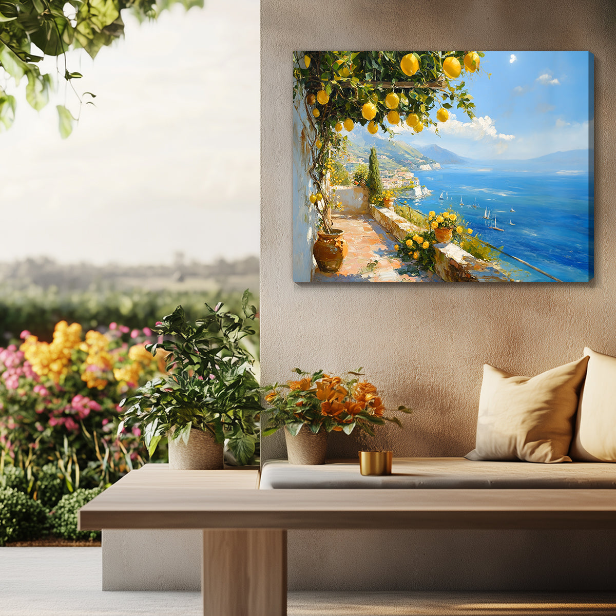 Mediterranean Lemon Terrace Oil Painting Canvas Wall Art