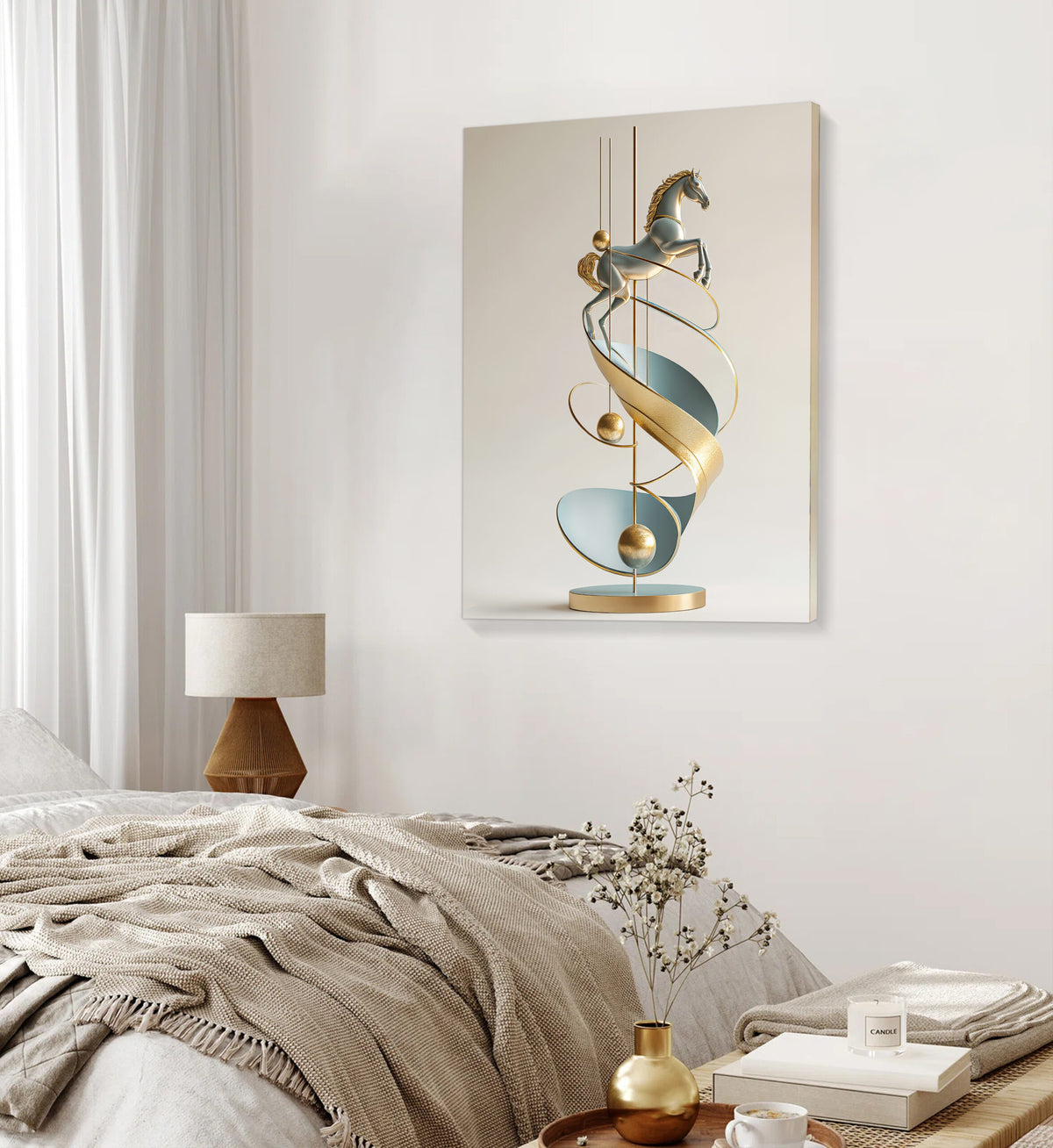 Elegant Horse Sculpture Abstract Canvas Wall Art