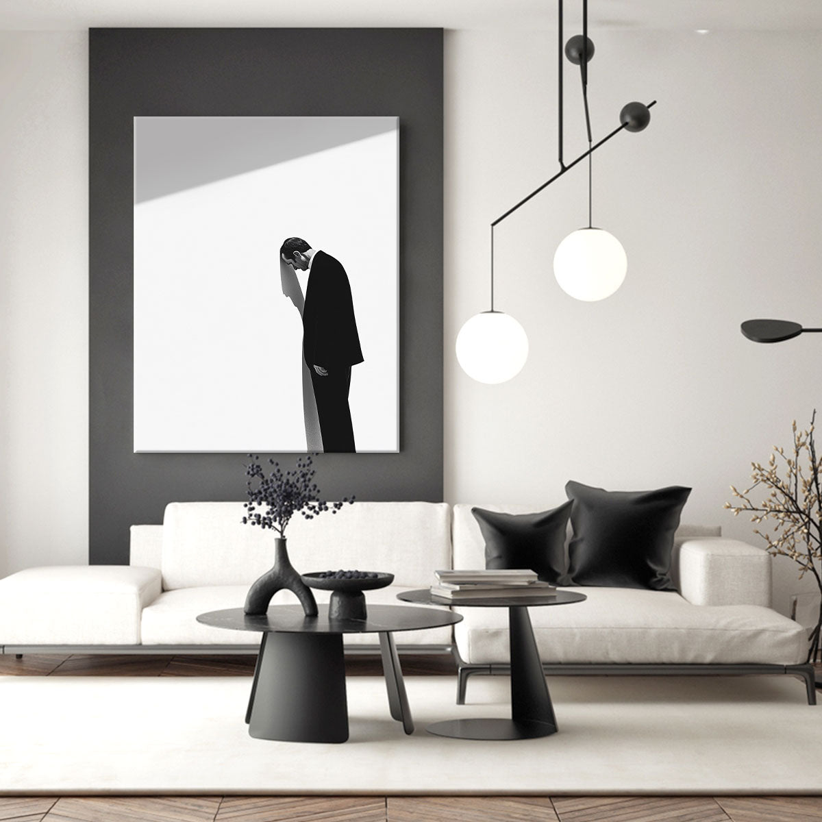 Sad Man Shadow Contemplative Black And White Wall Art