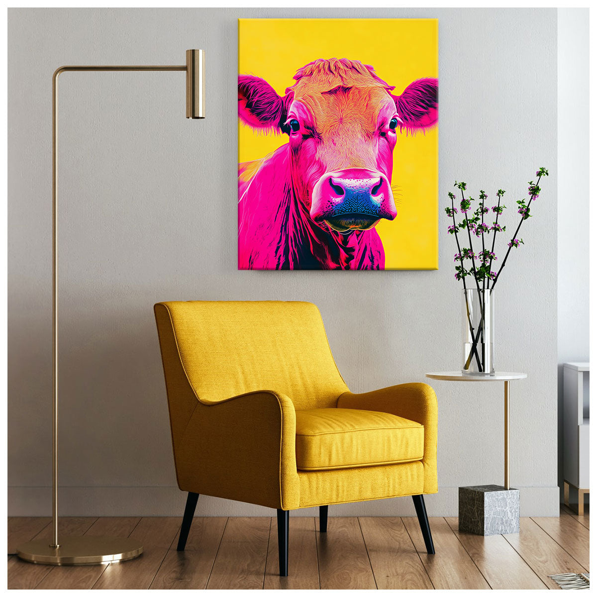 Neon Cow Pop Art  Colorful Canvas Wall Art