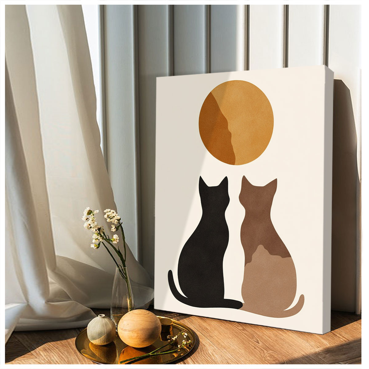 Twin Cats Silhouette Minimalist Canvas Wall Art