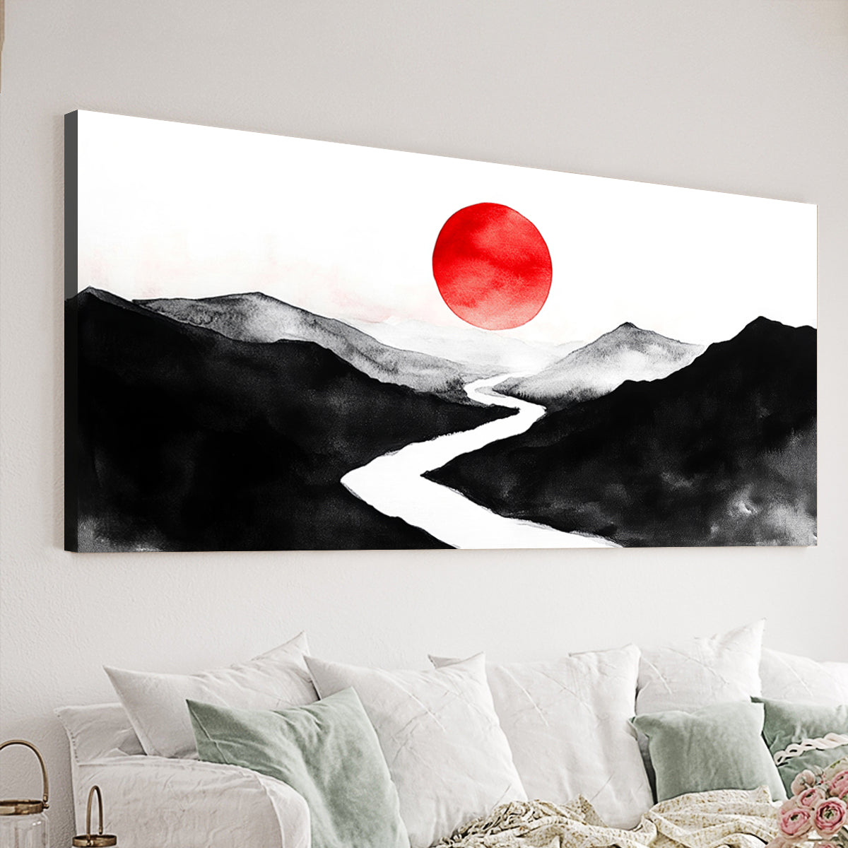 Crimson Horizon Abstract Landscape Canvas Print for Living Room