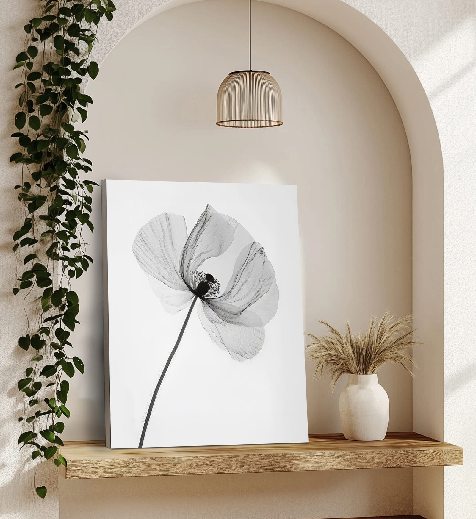 Black And White Poppy Minimalist Wall Art