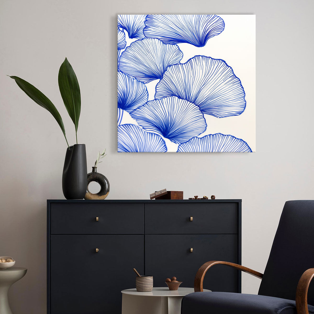 Blue Ginkgo Harmony Print Abstract Art