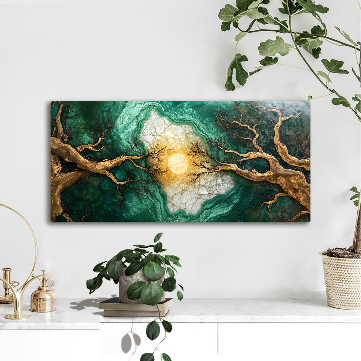 Emerald Forest Landscape Abstract Canvas Wall Art for Living Room