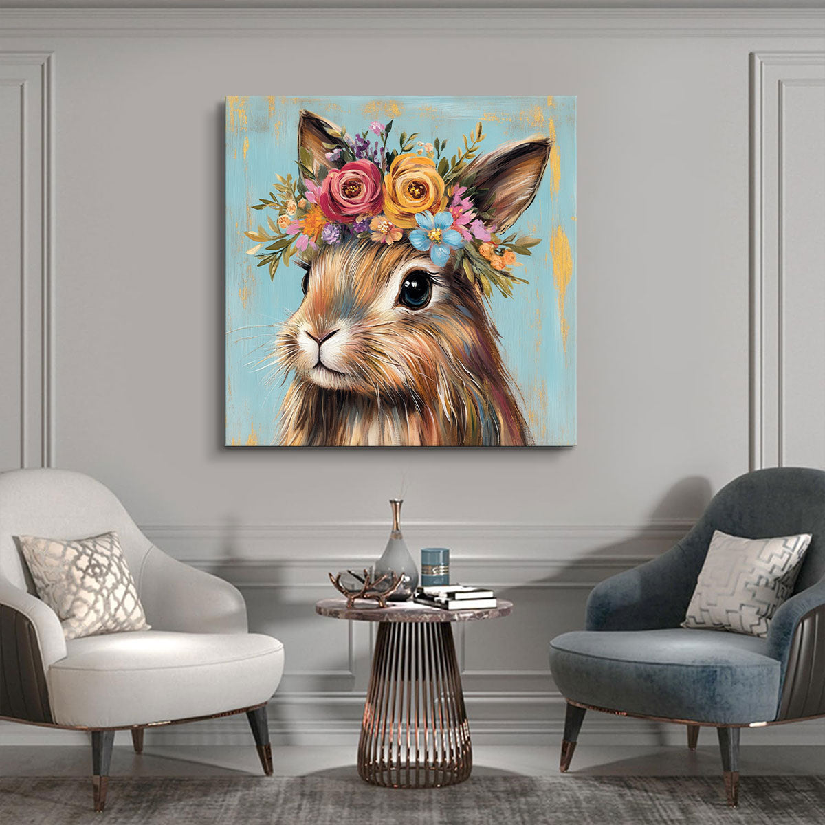 Cute Rabbit Animal Oil Painting Canvas Wall Art