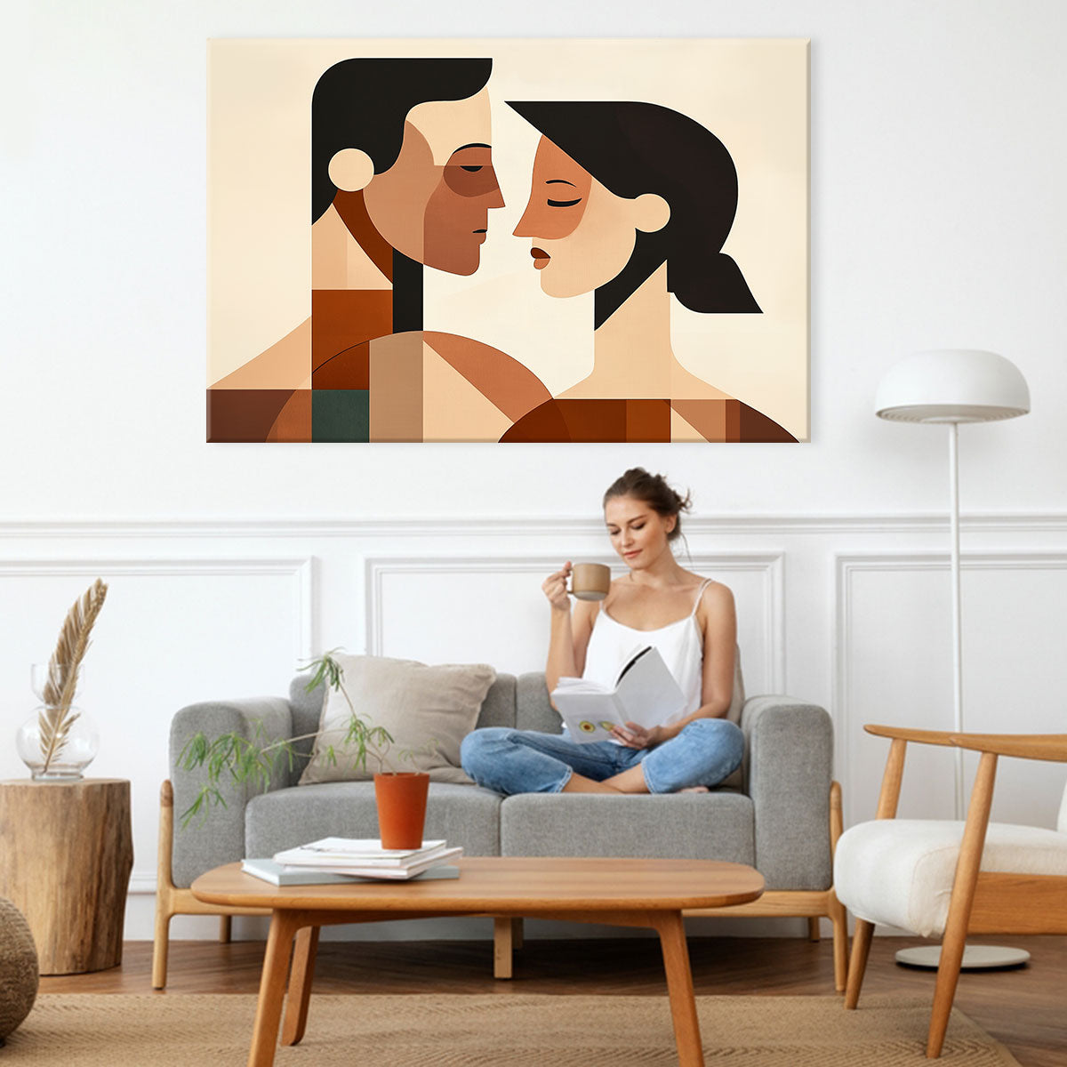 Couple Portrait Canvas Geometric Art Wall