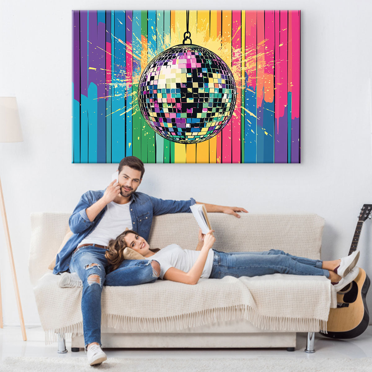 Pop Art Disco Ball Pưarty Sparkle Vintage Artwork