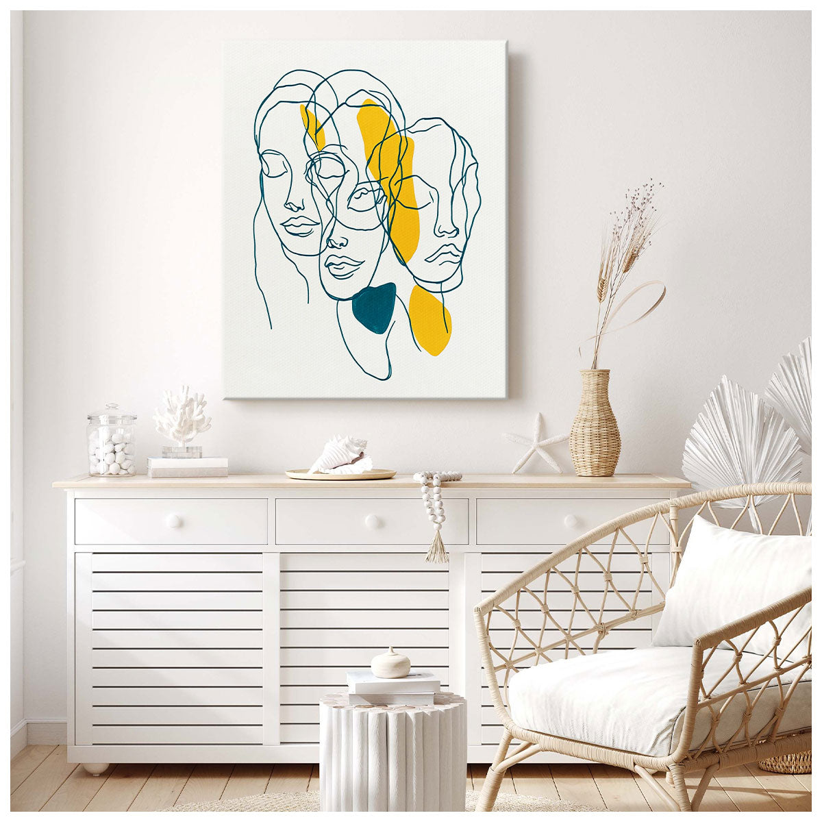 One-Line Drawing Faces Abstract Wall Art