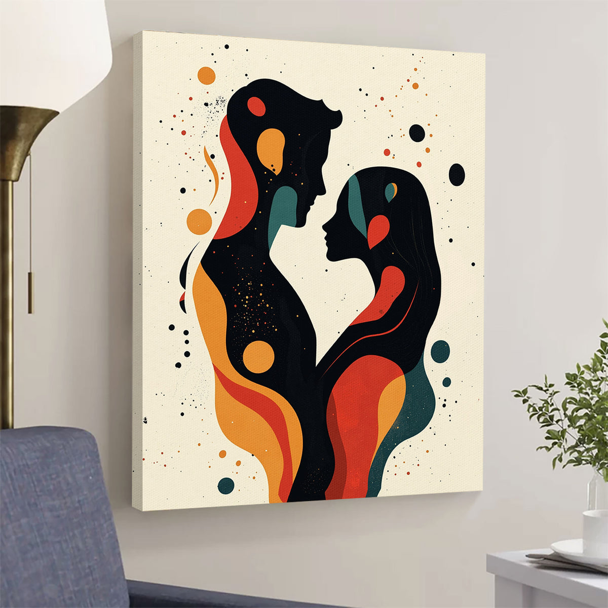 Abstract Lovers Silhouette Canvas Wall Art Print