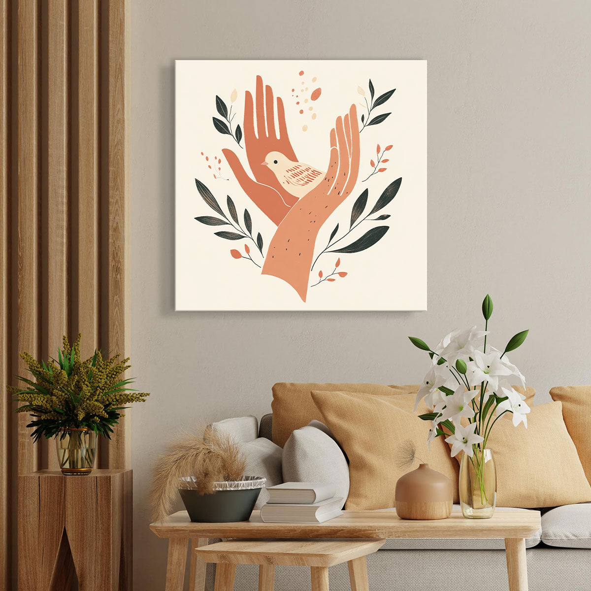 Gentle Hands and Bird Minimalist Canvas Art